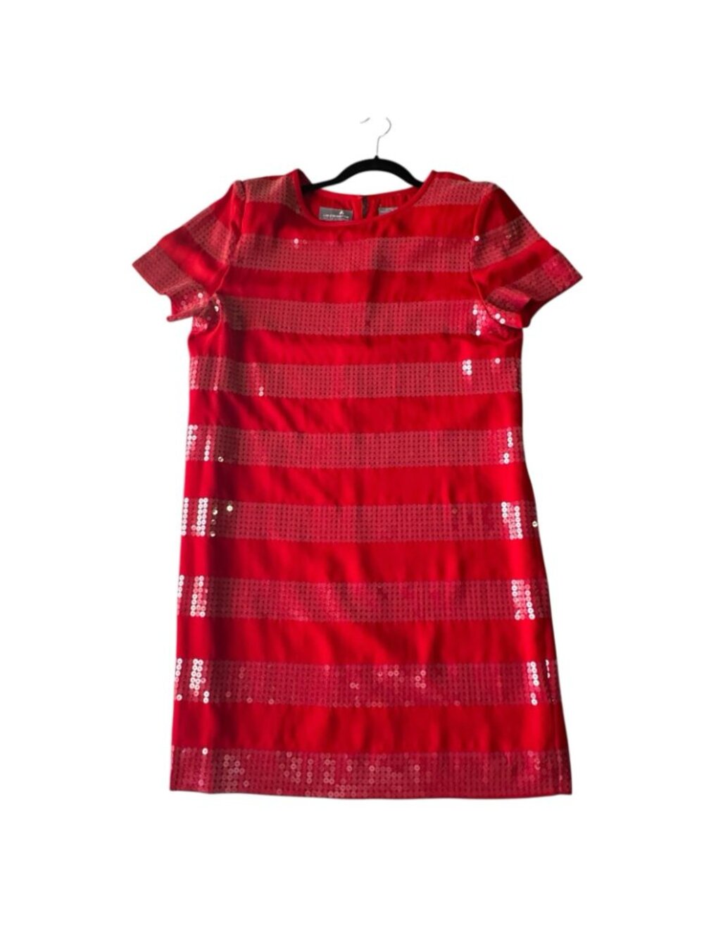 Red Sequin Women's Dress Sz 14 Petite Liz Claiborne Holiday Short Sleeve Sheath - Picture 5 of 16